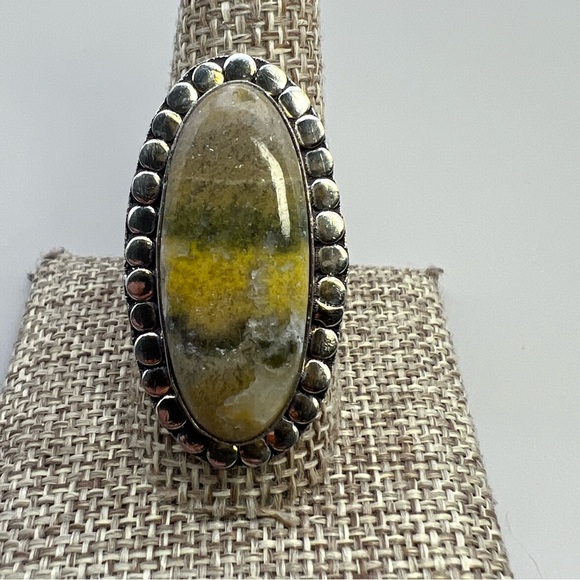 New Bumblebee Jasper Stone Silver Overlay Ring Size 9.75 - Picture 3 of 9